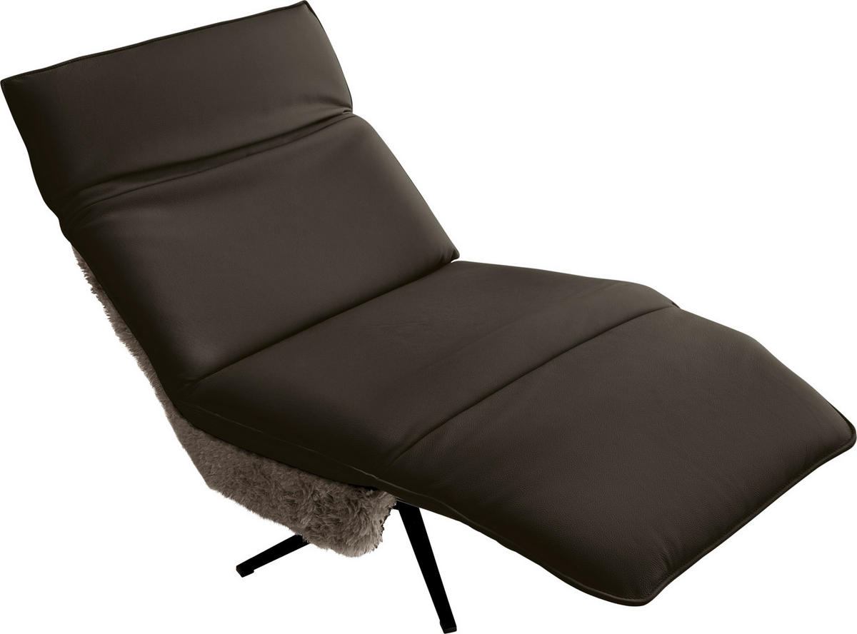 SESSEL Hochflor Echtleder Dunkelbraun  - Dunkelbraun/Schwarz, Design, Leder/Textil (84/65/91cm) - Koinor