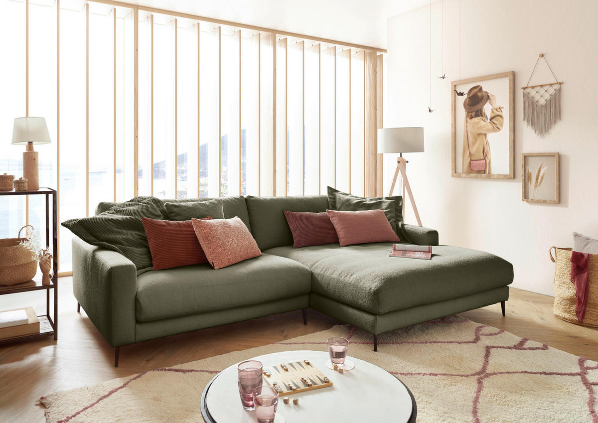 ECKSOFA in Flachgewebe Grün  - Schwarz/Grün, Design, Textil/Metall (272/190cm) - Lomoco
