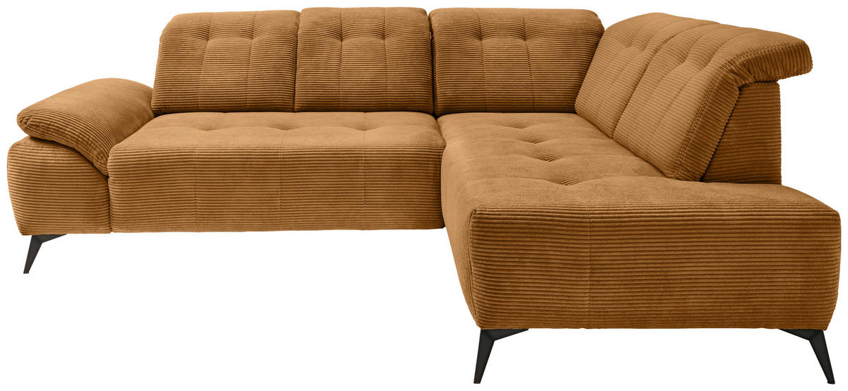 ECKSOFA in Cord Goldfarben  - Goldfarben/Schwarz, Modern, Textil/Metall (272/200cm) - Livetastic