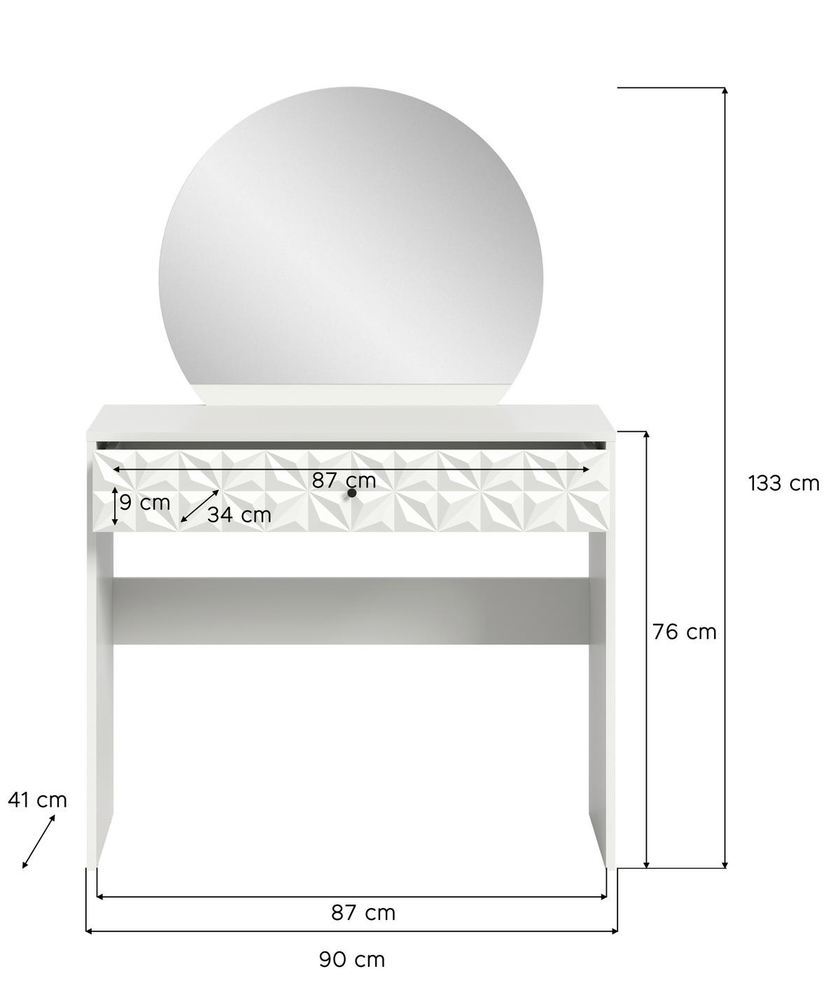 SMINKASZTAL fehér  - fekete/fehér, Design, műanyag/faalapú anyag (90/133/39cm) - Livetastic