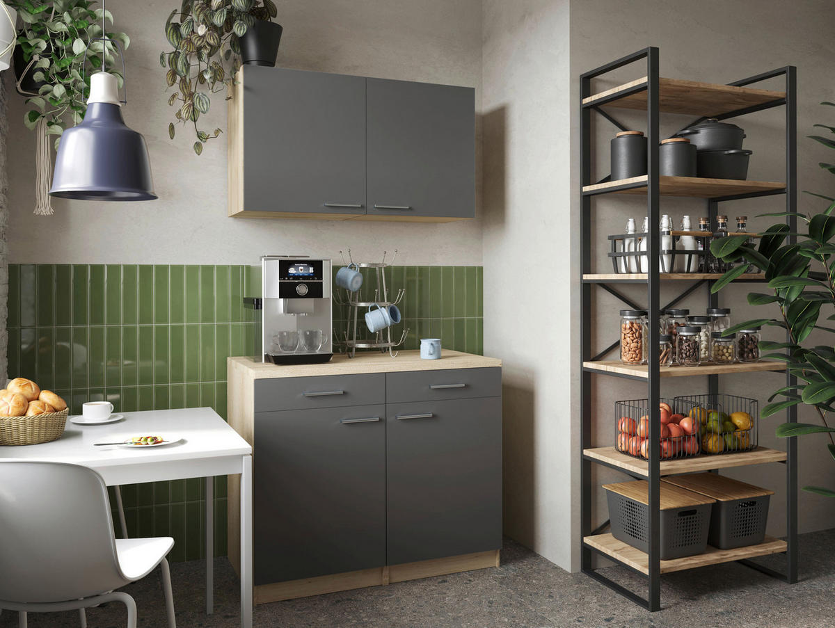 BUFFET 100/200/60 cm  in Grau, Eichefarben  - Eichefarben/Silberfarben, Basics, Holzwerkstoff/Metall (100/200/60cm) - Respekta