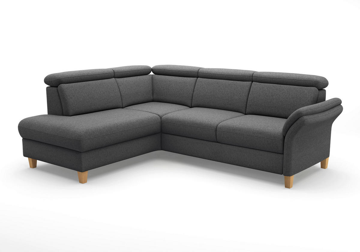 ECKSOFA GLENDALE E in Flachgewebe Dunkelgrau  193/247 cm  - Eichefarben/Dunkelgrau, KONVENTIONELL, Holz/Textil (193/247cm) - Sit & More
