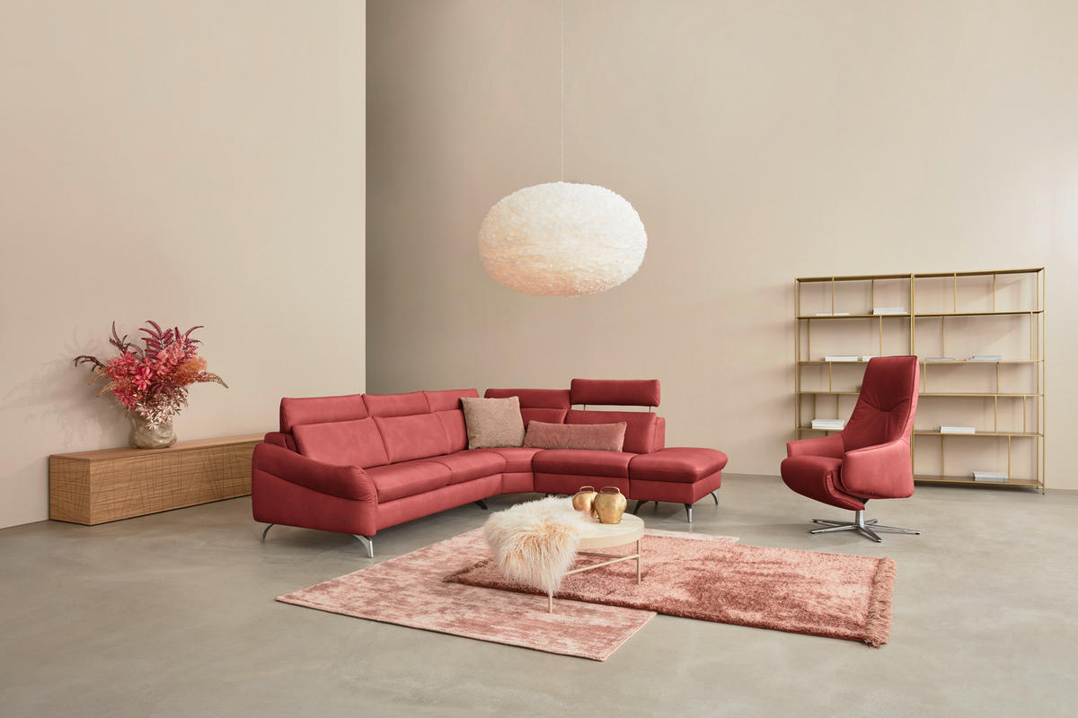ECKSOFA in Echtleder Rot  - Edelstahlfarben/Rot, Konventionell, Leder/Metall (296/242cm) - Himolla Komfortklass