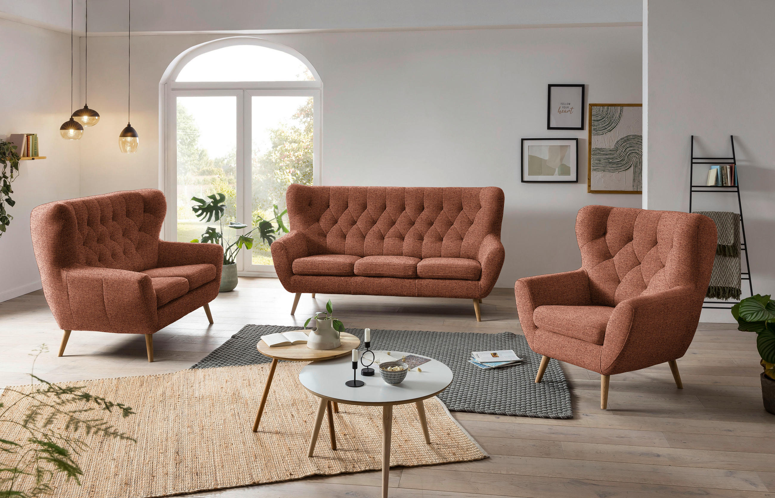 OHRENSESSEL in Flachgewebe Rostfarben  - Eichefarben/Rostfarben, Design, Holz/Textil (87/101/95cm) - Stylife