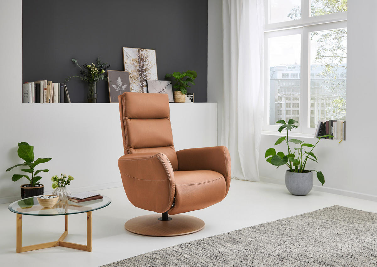RELAXSESSEL in Textil Braun  - Eiche Bianco/Braun, Konventionell, Holz/Textil (78/109/83cm) - Voleo