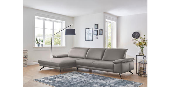 ECKSOFA in Echtleder Grau 193/328 cm - Schwarz/Grau, Design, Leder/Metall (193/328cm) - Dieter Knoll