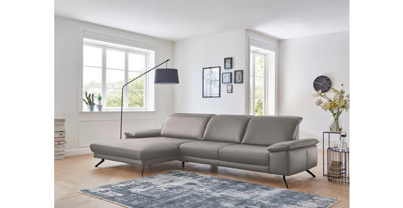 ECKSOFA in Echtleder Grau  - Schwarz/Grau, Design, Leder/Metall (193/328cm) - Dieter Knoll