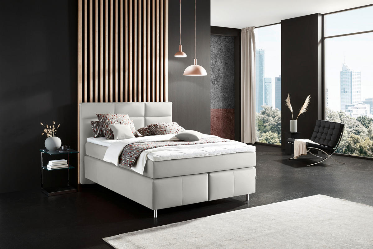 BOXSPRINGBETT 140/200 cm  Weiss  - Weiss/Alufarben, Konventionell, Textil/Metall (140/200cm) - Dieter Knoll