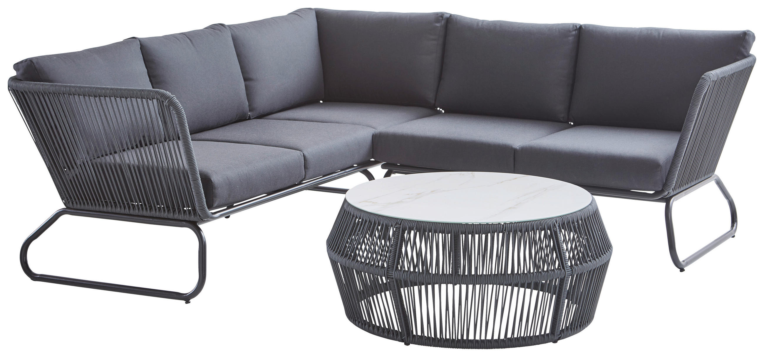 Set mobilier terasă 211/217 cm - alb/antracit, Design, sticlă/metal (211/217cm) - Amatio