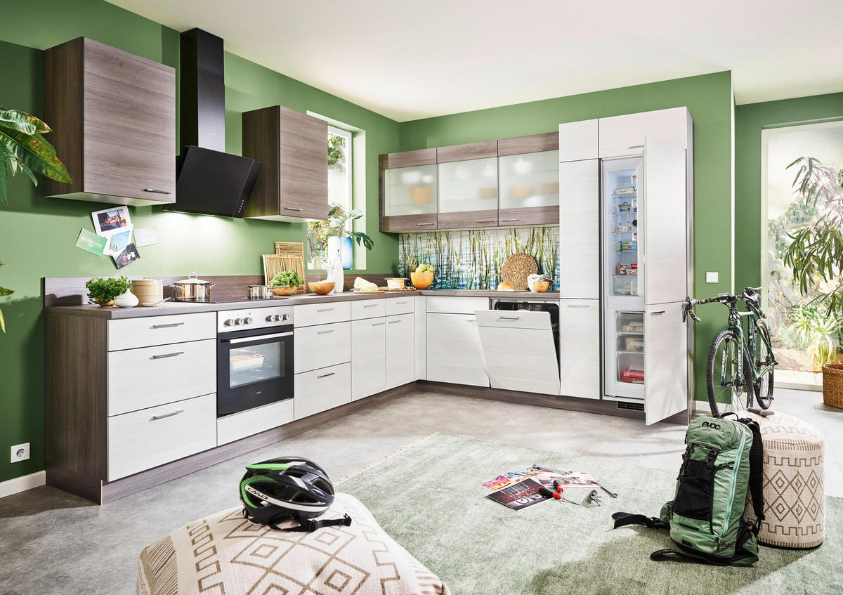 KÜCHENLEERBLOCK  335/275 cm  in Eichefarben  - Edelstahlfarben/Eichefarben, Design, Holzwerkstoff/Metall (335/275cm) - Welnova