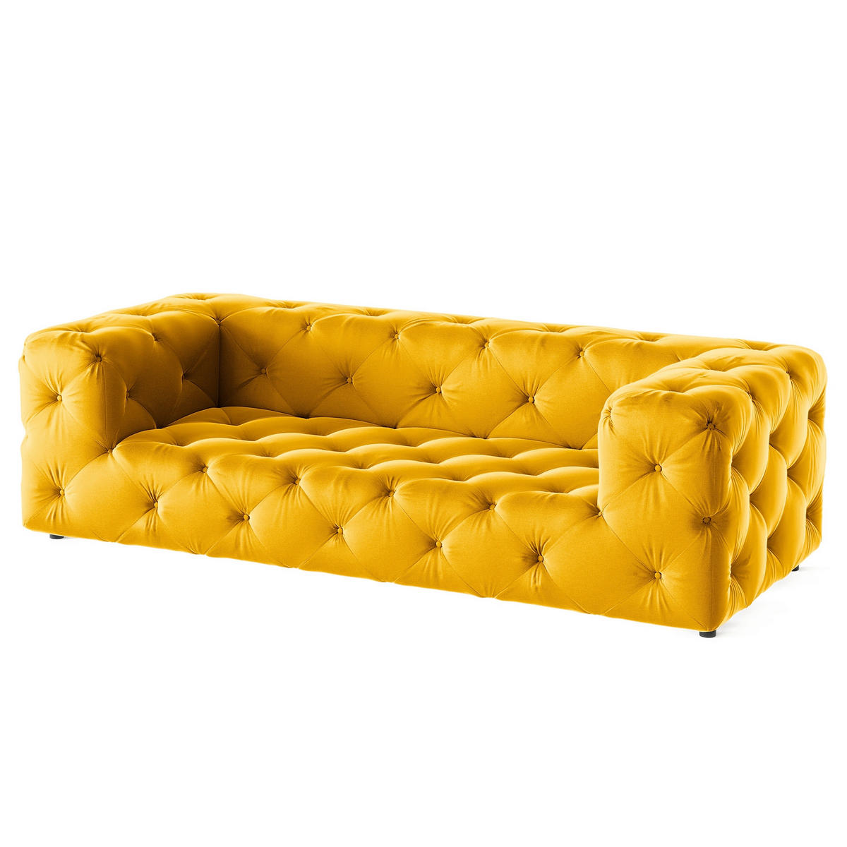 3-SITZER-SOFA Samt Senfgelb  - Senfgelb/Schwarz, Design, Kunststoff/Textil (230/71/100cm) - P & B