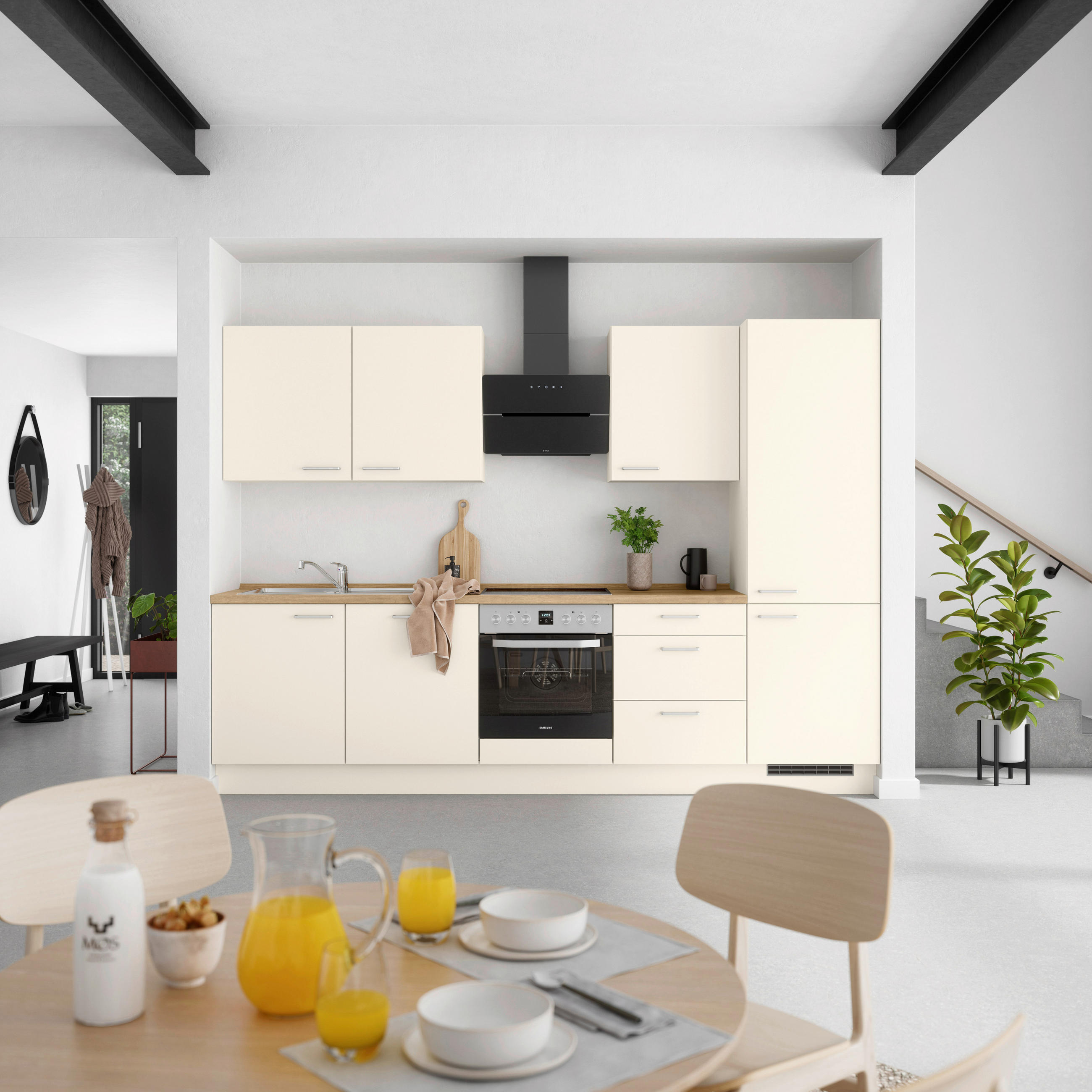 KÜCHENLEERBLOCK 300 cm   in Eichefarben, Magnolie  - Edelstahlfarben/Eichefarben, MODERN, Holzwerkstoff/Metall (300cm) - Nobilia