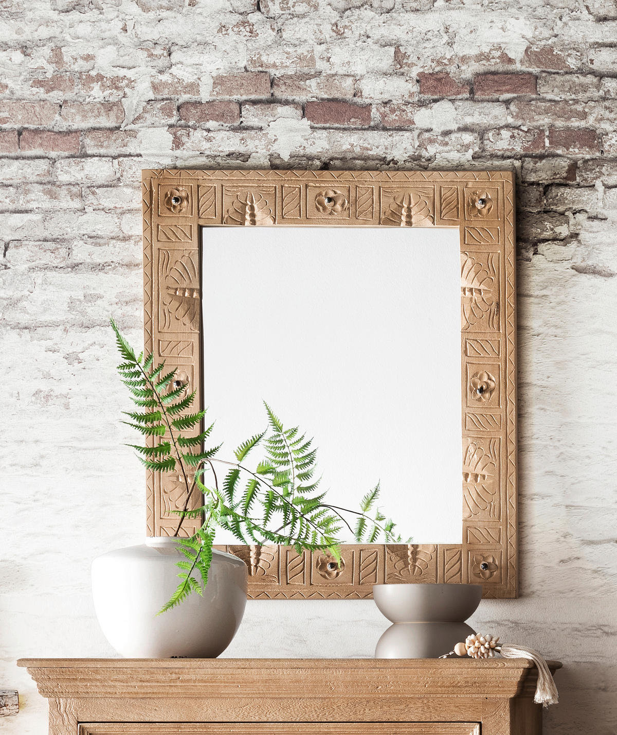 SPIEGEL 68/79/8 cm    in quadratisch  - Naturfarben, Design, Glas/Holz (68/79/8cm) - MID.YOU