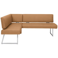 ECKBANK in Metall, Textil Edelstahlfarben, Cognac  - Edelstahlfarben/Cognac, Design, Textil/Metall (160/185cm) - Dieter Knoll