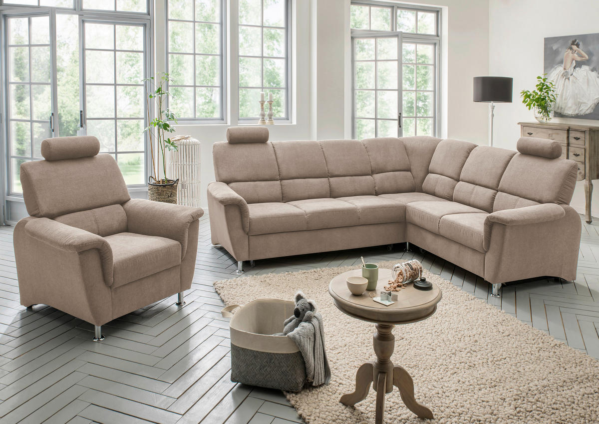 ECKSOFA Taupe Mikrofaser  - Taupe/Chromfarben, KONVENTIONELL, Holz/Textil (271/224cm) - Livetastic