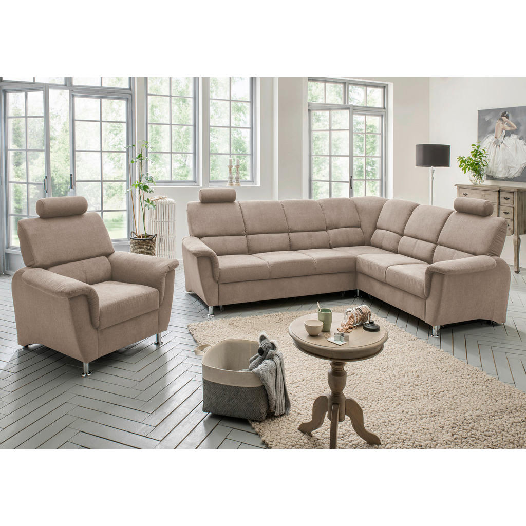 Thumbnail - Livetastic Ecksofa, Taupe, Holz, Textil, Buche, Fichte, Kiefer, teilmassiv, Uni, 6-Sitzer, Ottomane rechts, L-Form, 271x...