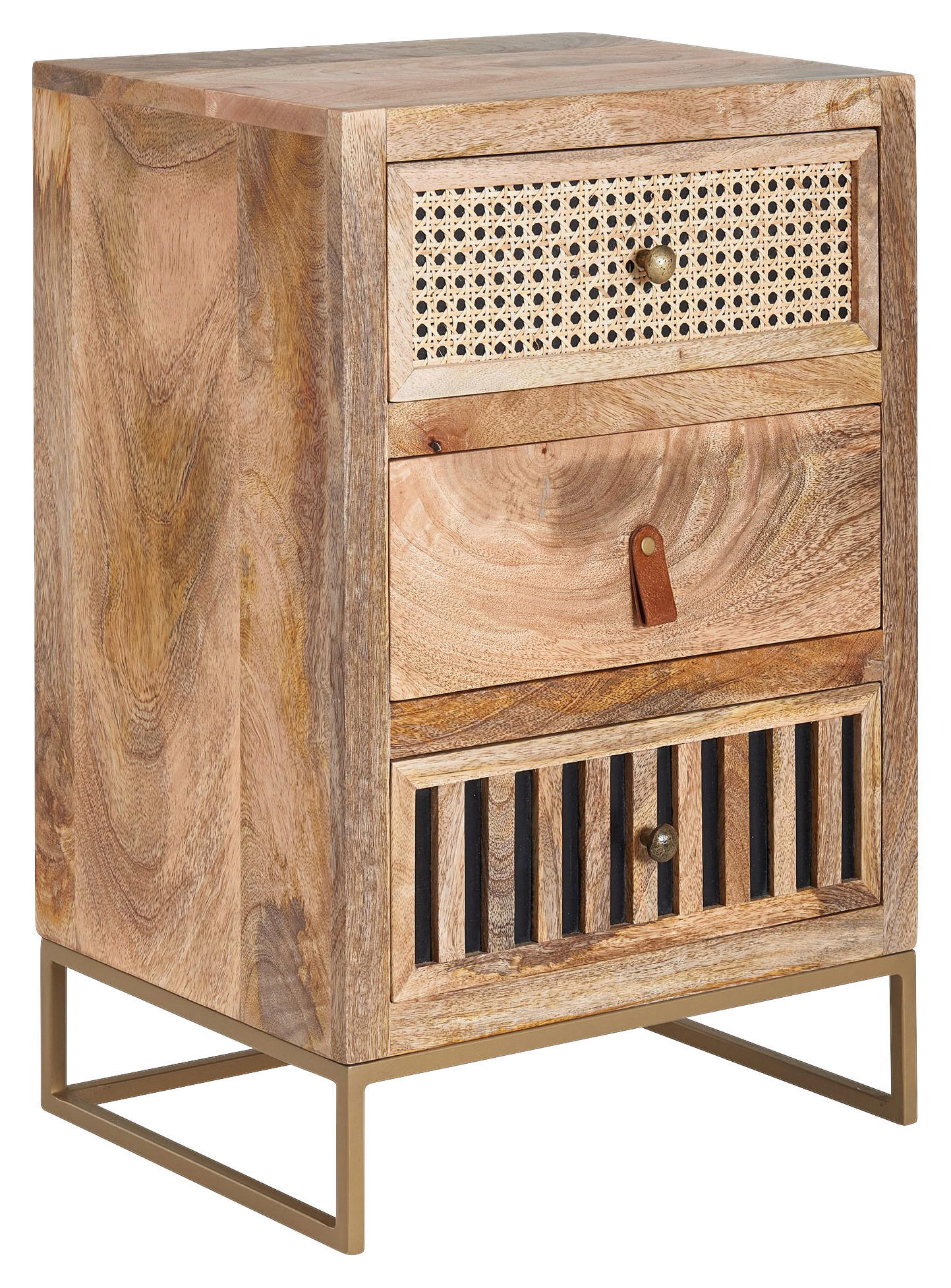 NACHTSCHRANK 40/60/30 cm Mangoholz massiv  - Goldfarben/Braun, MODERN, Leder/Holz (40/60/30cm) - MID.YOU