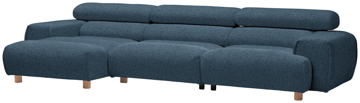 ECKSOFA  in Velours Dunkelblau  150/329 cm  - Dunkelblau, Natur, Holz/Textil (150/329cm) - Lomoco