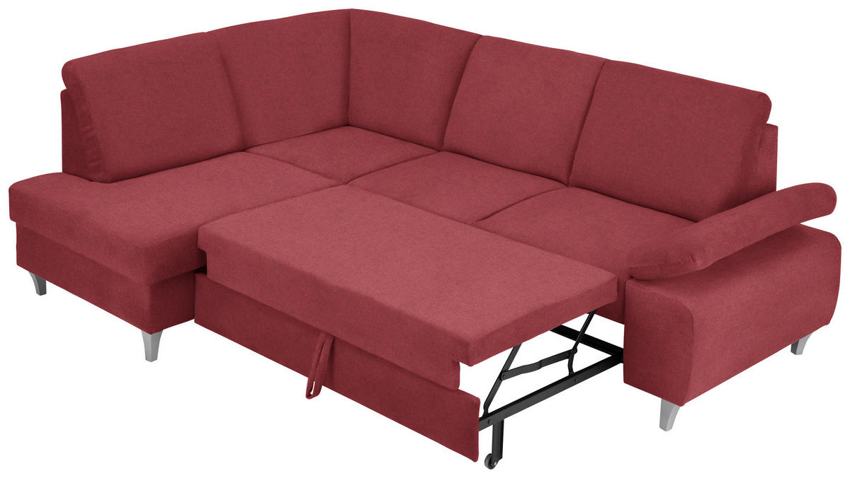 ECKSOFA in Flachgewebe Rot  - Silberfarben/Rot, Konventionell, Holz/Textil (186/255cm) - Cantus