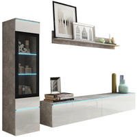 WOHNWAND 3-teilig  Grau, Weiss Hochglanz 210/130/33 cm  LED-Leuchtmittel   - Weiss Hochglanz/Grau, Lifestyle, Glas/Holzwerkstoff (210/130/33cm) - P & B
