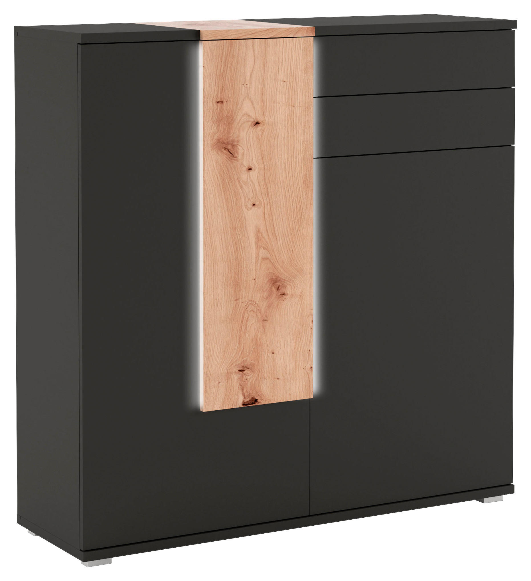 Livetastic Highboard Schwarz, Eiche Artisan 120x121x39 cm