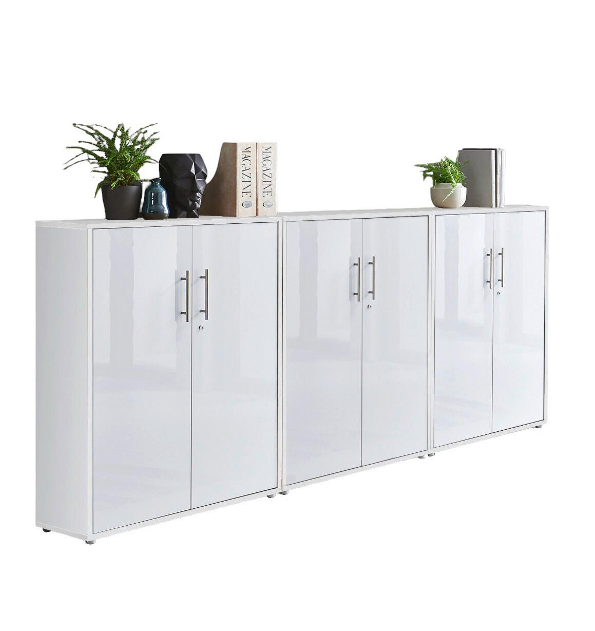 Mid.you Aktenschrank Weiß, Weiß Hochglanz 253.2x113.6x33 cm