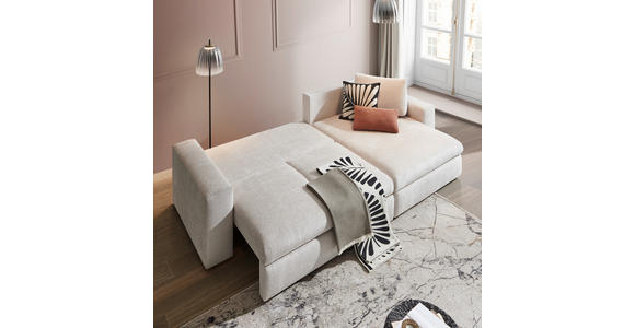 ECKSOFA in Chenille Creme  - Creme/Schwarz, KONVENTIONELL, Kunststoff/Textil (292/150cm) - Hom`in