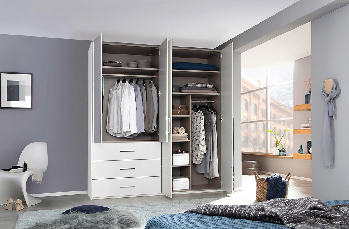 DREHTÜRENSCHRANK in Weiss, Weiss Hochglanz  - Weiss Hochglanz/Chromfarben, Design, Glas/Holzwerkstoff (201/223/60cm) - home24