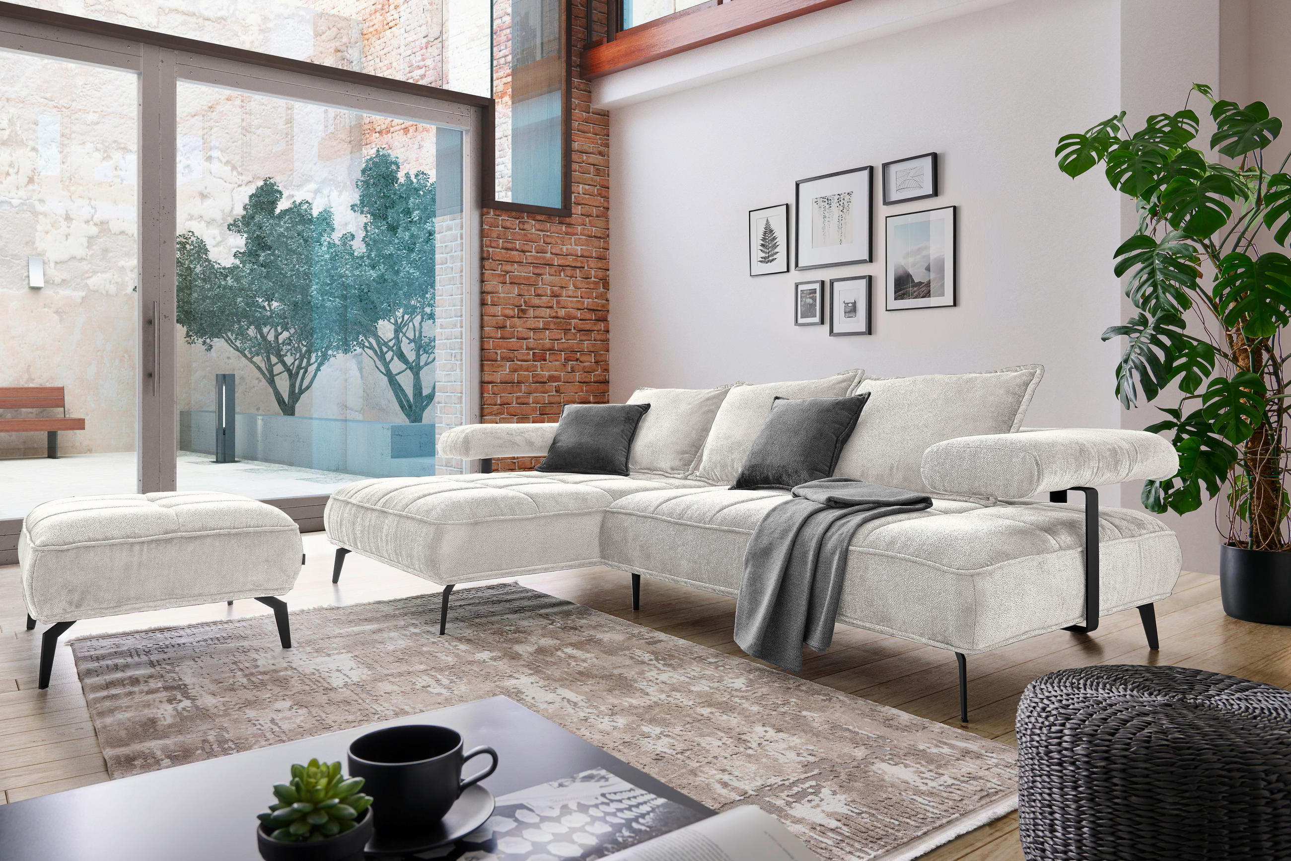 ECKSOFA Beige Webstoff  - Beige/Schwarz, Design, Textil/Metall (180/266cm) - Welnova