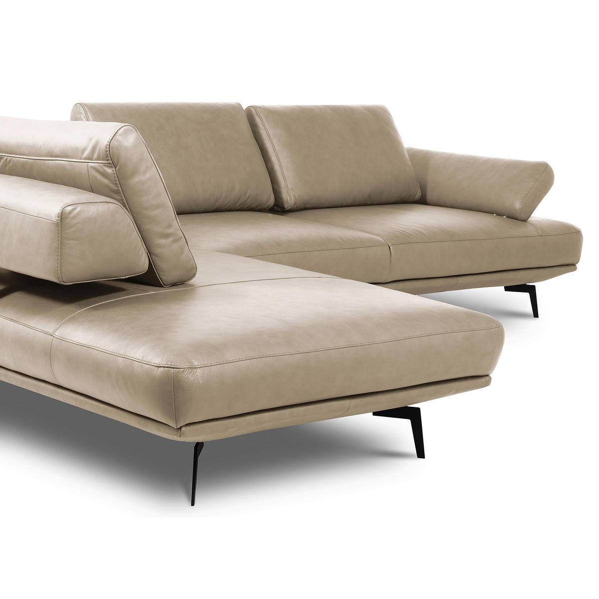 ECKSOFA Creme Echtleder  - Creme/Schwarz, Design, Leder/Metall (237/306cm) - Livetastic