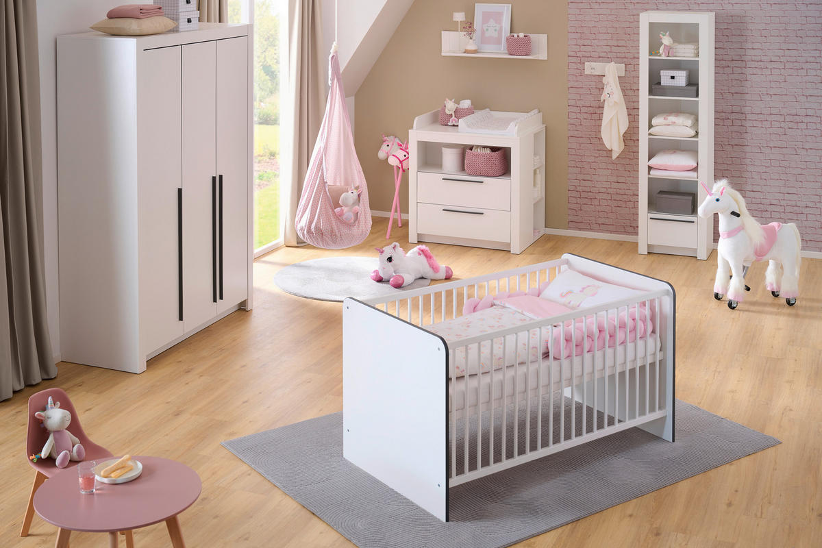 BABYKLEIDERSCHRANK Pulni Weiß  - Graphitfarben/Weiß, Basics, Holzwerkstoff/Kunststoff (137/195,5/56cm) - My Baby Lou