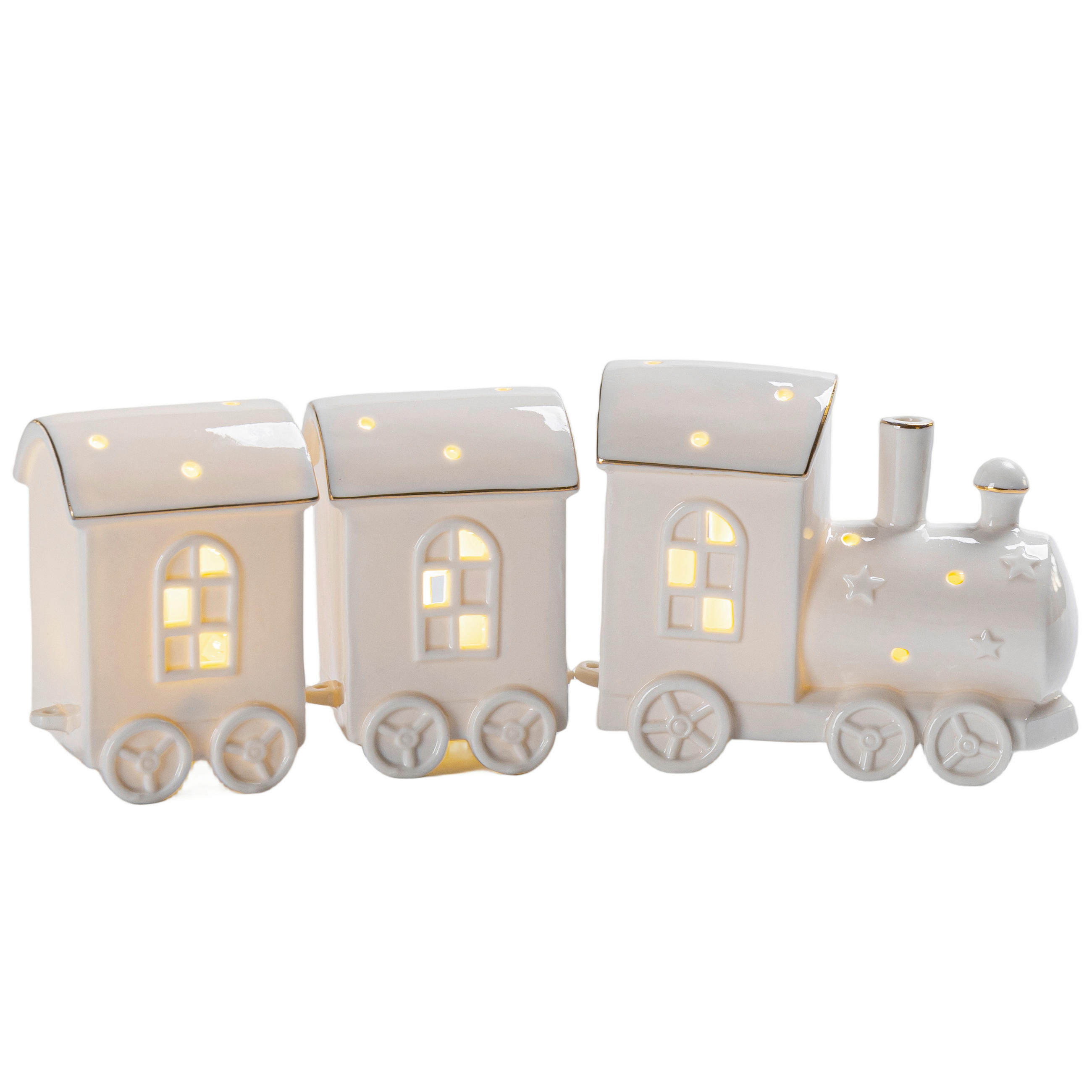 DEKOZUG  - Goldfarben/Weiß, LIFESTYLE, Keramik (34,5/7,5/13,2cm) - X-Mas