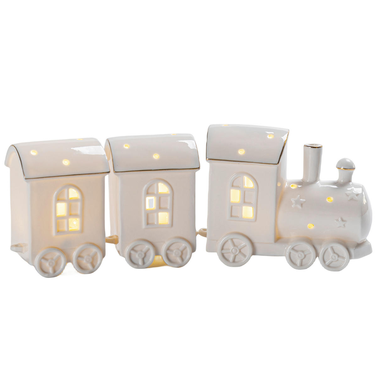 DEKOZUG  - Goldfarben/Weiß, LIFESTYLE, Keramik (34,5/7,5/13,2cm) - X-Mas