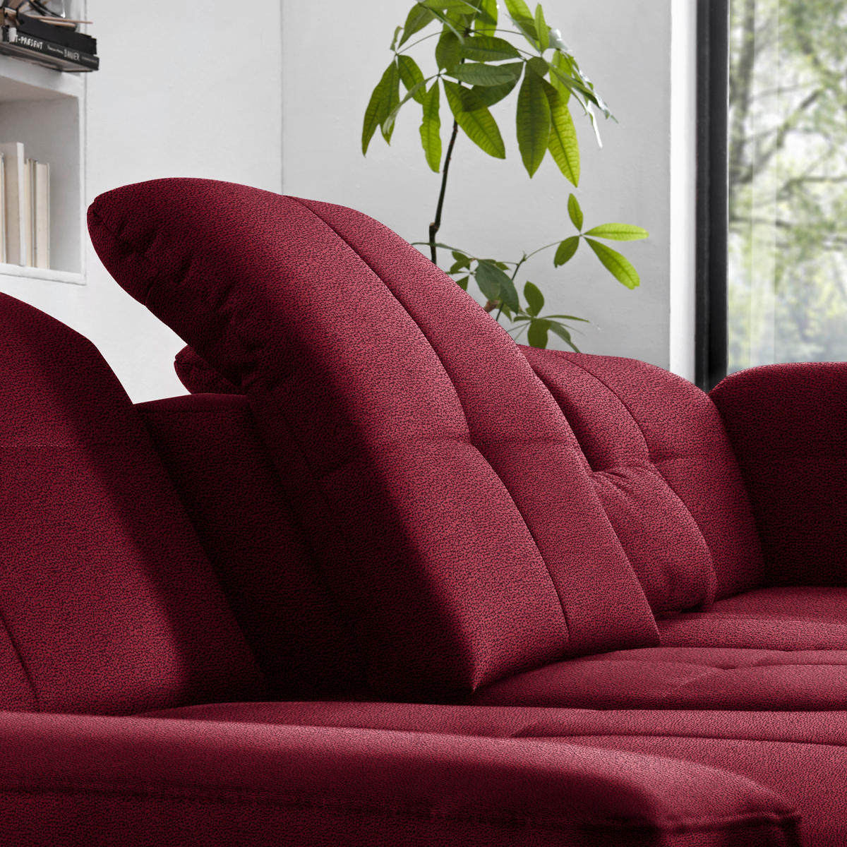 ECKSOFA  in Flachgewebe Weinrot  309/195 cm  - Chromfarben/Weinrot, Design, Textil (309/195cm) - Beldomo Style