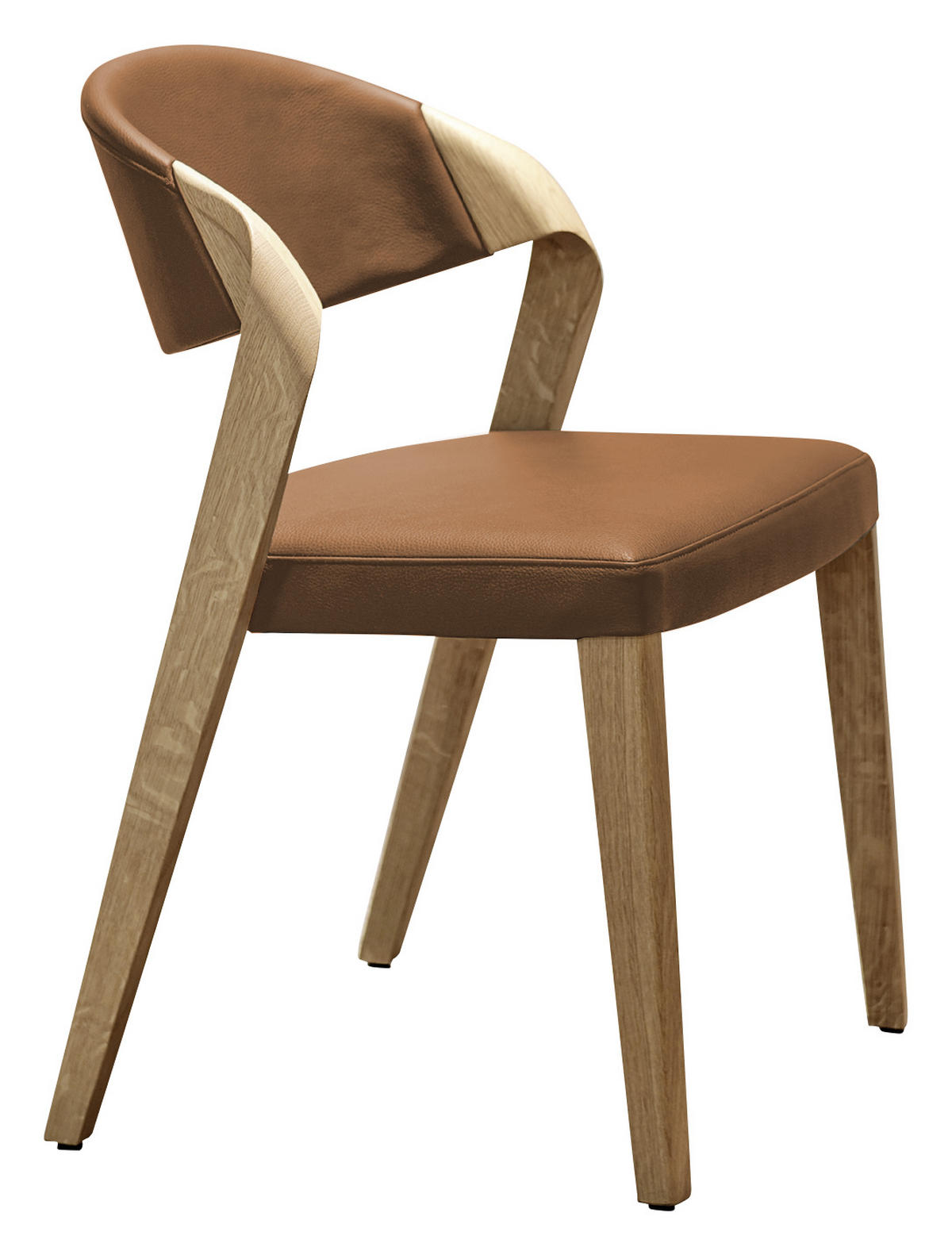 STUHL Echtleder Braun, Eichefarben Altholz, Eiche massiv  - Eichefarben/Braun, Natur, Leder/Holz (53/82/57cm) - Voglauer