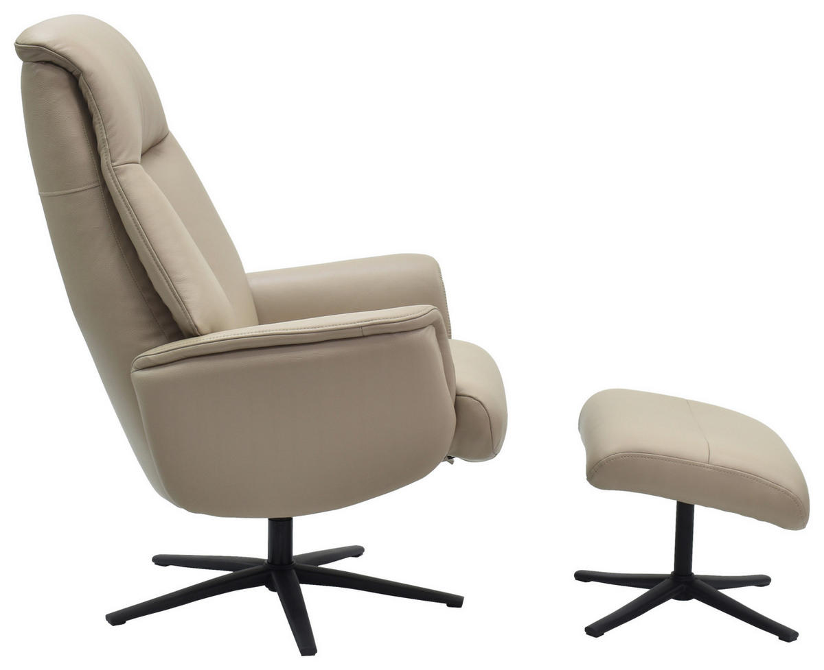 RELAXSESSELSET RELAVO Lederlook Echtleder Hocker    - Schwarz/Grau, Design, Leder/Textil (72/109/86/111/81cm) - Livetastic