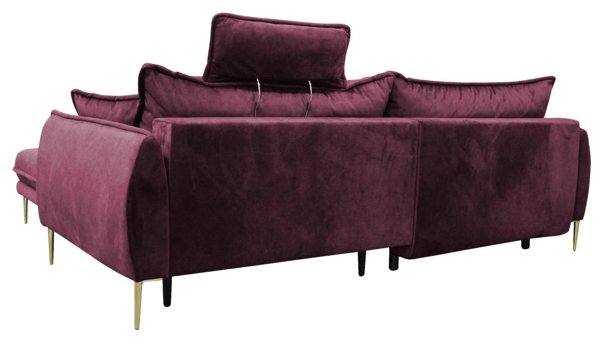 ECKSOFA Weinrot Velours  - Weinrot/Goldfarben, Design, Textil/Metall (264/196cm) - MID.YOU