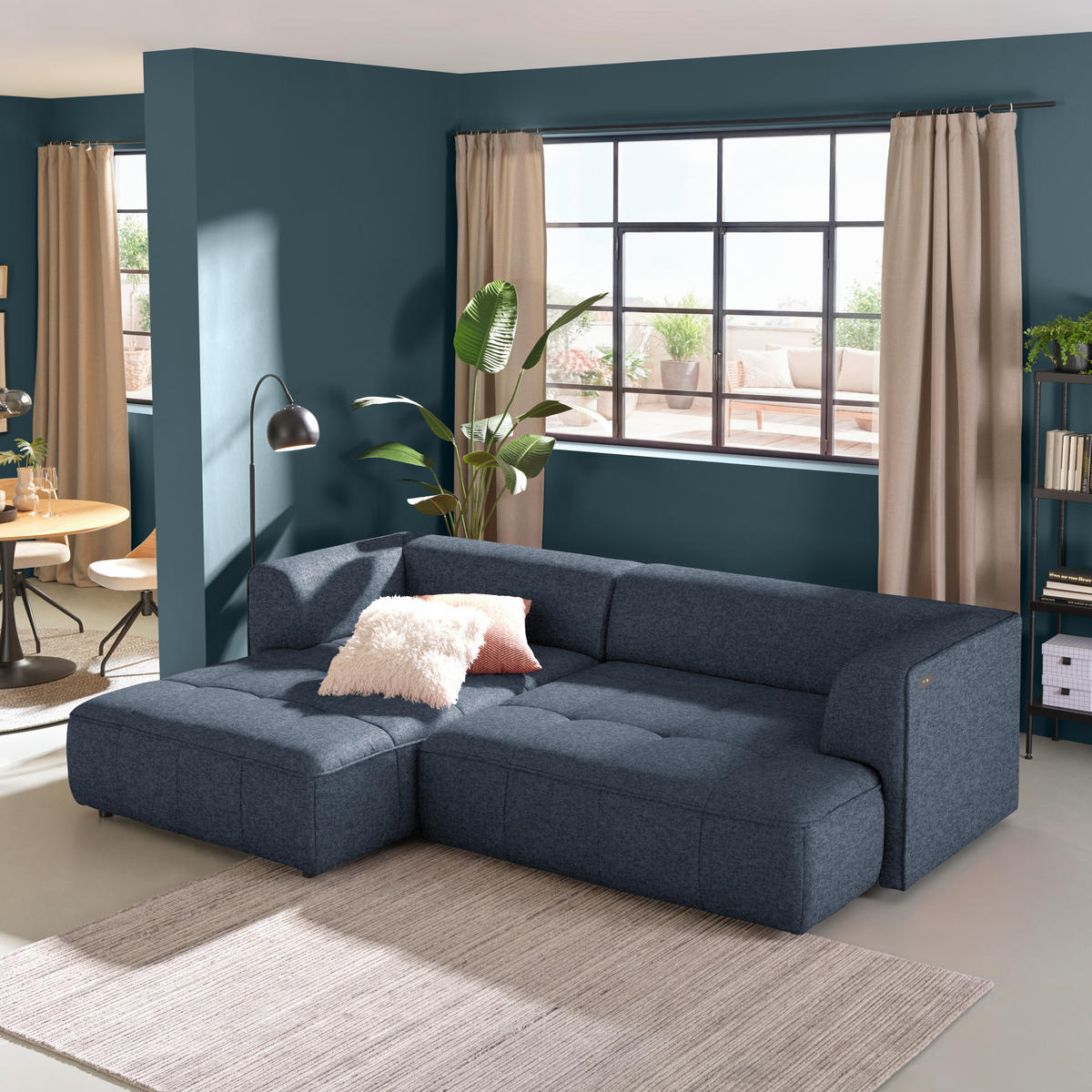 ECKSOFA  in Webstoff Dunkelblau  188/288 cm  - Schwarz/Dunkelblau, Design, Kunststoff/Textil (188/288cm) - Welnova