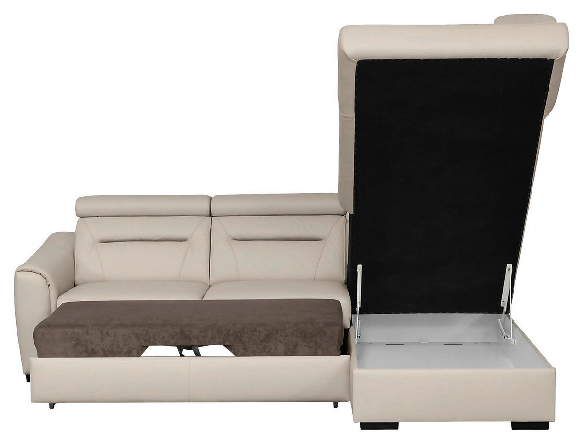 ECKSOFA Lederlook Echtleder Creme  - Wengefarben/Creme, Design, Leder/Holz (260/212cm) - Celina Home