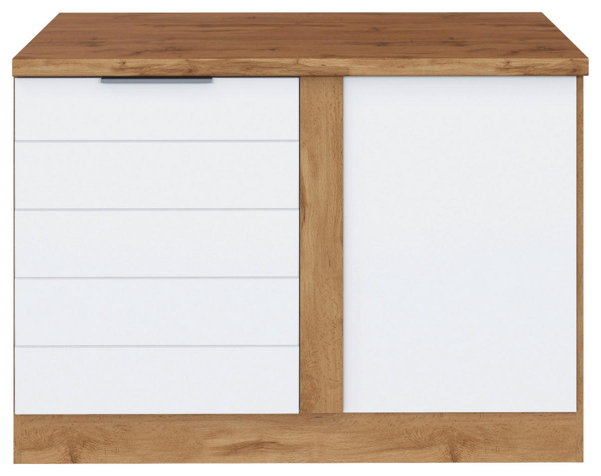 ECKUNTERSCHRANK 120/86/60 cm  - Weiss/Eiche Wotan, Design, Holzwerkstoff/Metall (120/86/60cm) - Held