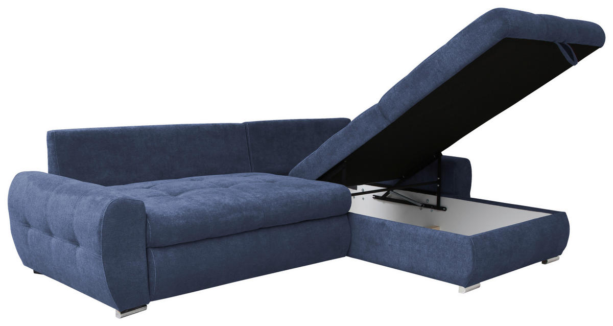 ECKSCHLAFSOFA Velours Dunkelblau  - Chromfarben/Weiss, Design, Kunststoff/Textil (277/175cm) - Livetastic