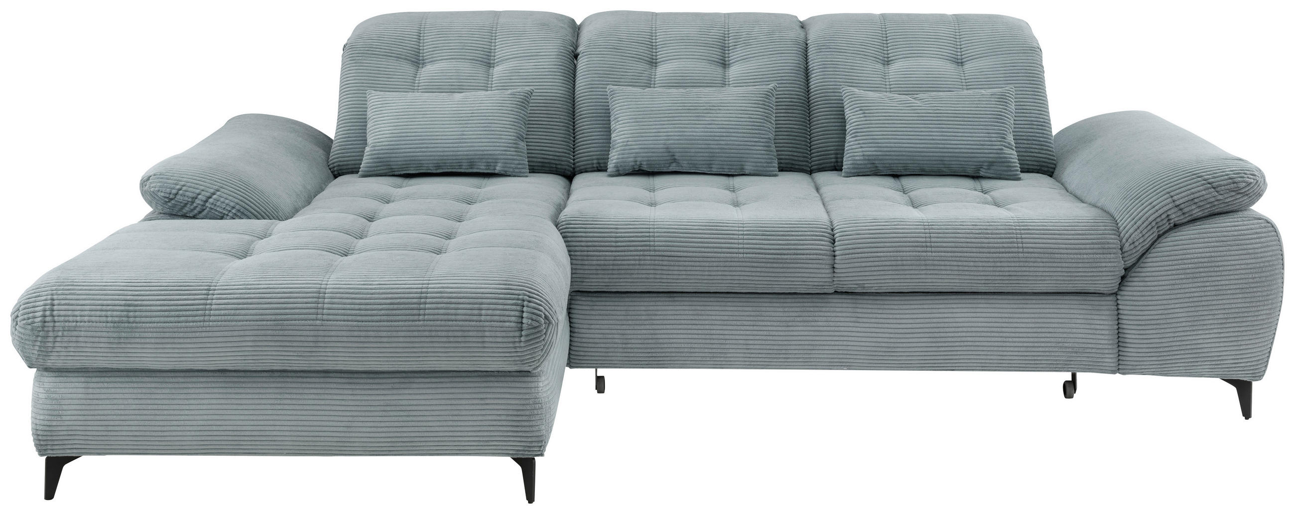 ECKSCHLAFSOFA  mit seitenverkehrt erhältlich, Rücken echt, Armteil links, Armteil rechts Cord Hellblau  - Schwarz/Hellblau, MODERN, Textil/Metall (189/273cm) - Livetastic