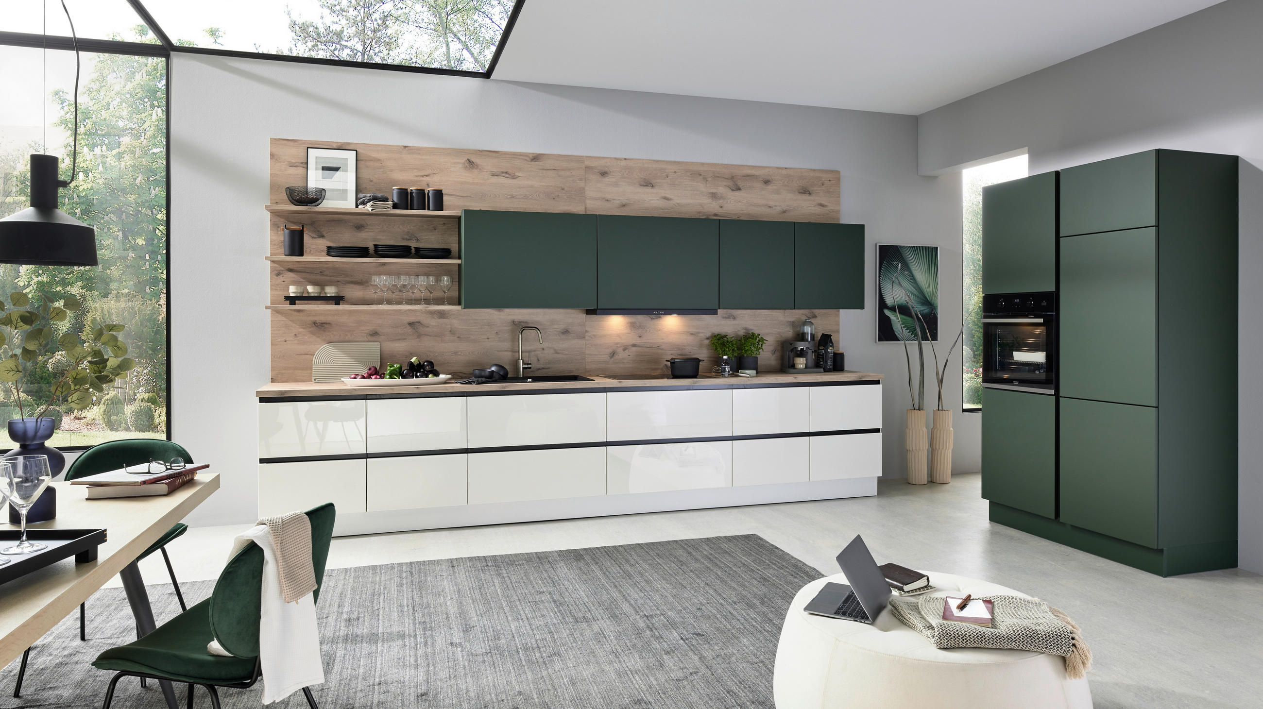 EINBAUKÜCHE ULTRA GLISS  - Eichefarben/Schwarz, Design, Holzwerkstoff - Novel