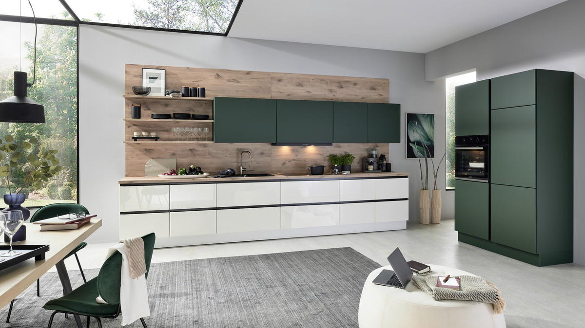 EINBAUKÜCHE ULTRA GLISS  - Eichefarben/Schwarz, Design, Holzwerkstoff - Novel