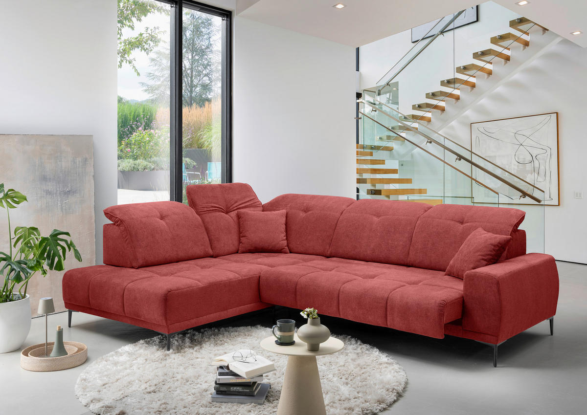 ECKSOFA Chenille Rot  - Rot/Schwarz, Basics, Textil/Metall (232/305cm) - Livetastic