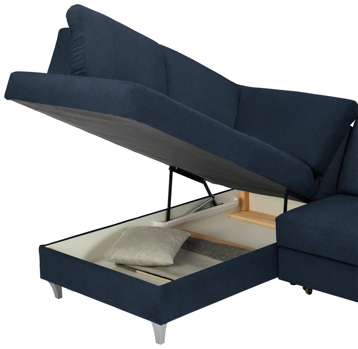 ECKSOFA in Flachgewebe Dunkelblau  - Silberfarben/Dunkelblau, Konventionell, Holz/Textil (186/255cm) - Cantus