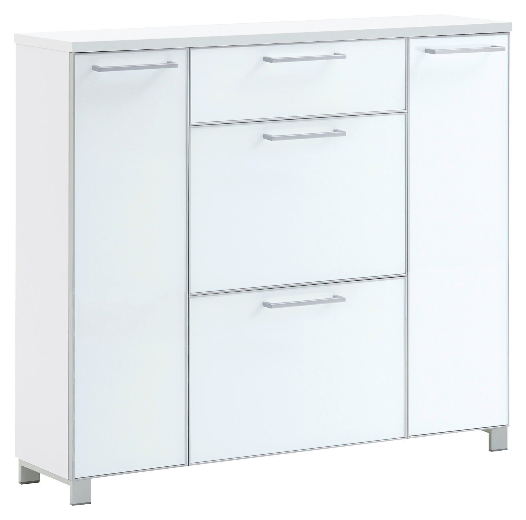 SCHUHSCHRANK Weiß - Chromfarben/Alufarben, Design, Glas/Holzwerkstoff (121/108/31cm)