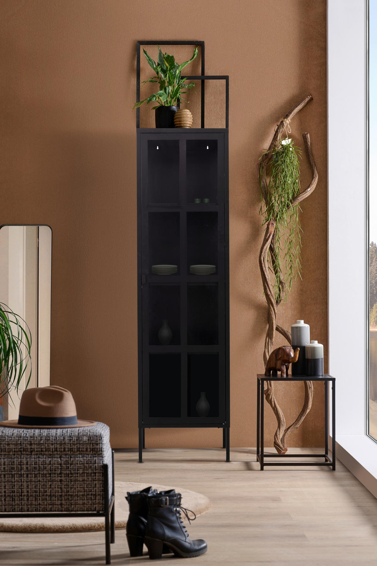 VITRINE in Schwarz  - Schwarz, Design, Glas/Metall (50/180/35cm) - Xora