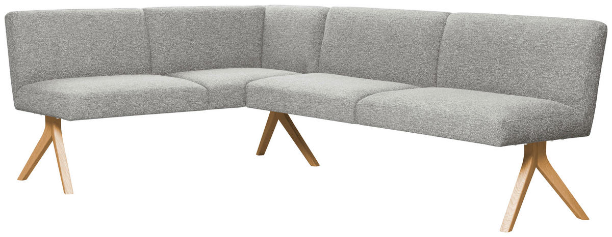 ECKBANK 172/218 cm Webstoff Hellgrau Eiche vollmassiv   - Eichefarben/Hellgrau, KONVENTIONELL, Holz/Textil (172/218cm) - Linea Natura