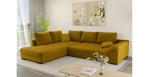 ECKSOFA Currygelb Cord - Currygelb/Schwarz, KONVENTIONELL, Holz/Textil (202/298cm) - Carryhome